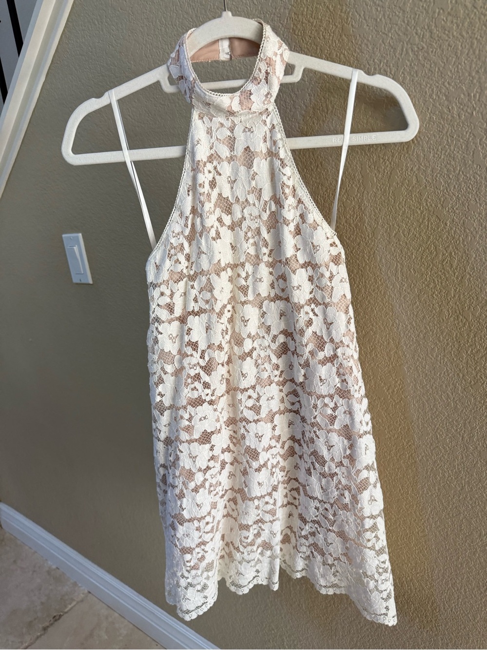 NBD Ivory Lace Halter Mini Dress - Open Back - Size S